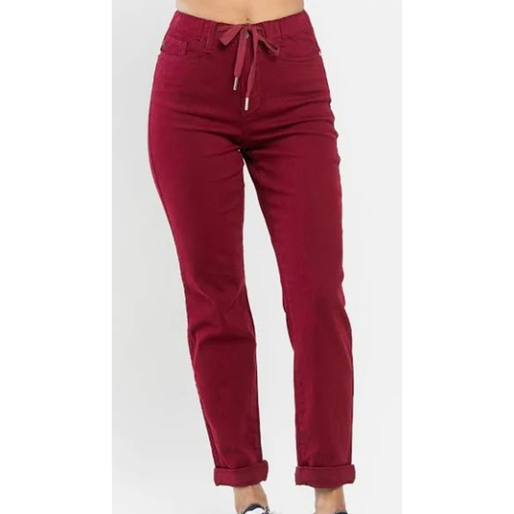 Judy Blue Denim - Women's Judy Blue High Waist Garment Dyed Red Joggers Size 3/26, New